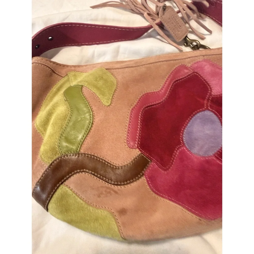 RARE Y2K Vintage 2004 Coach Poppy for Peace Pink Suede Floral Shoulder Bag Purse